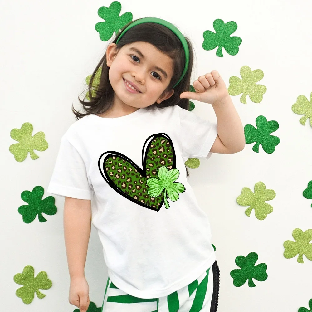 Kids St. Patrick's Day Shirt Clover in Heart Kids St Paddys Day Shirt Boy Girl Shamrock Heart Tee St. Patricks Day Toddler Tee