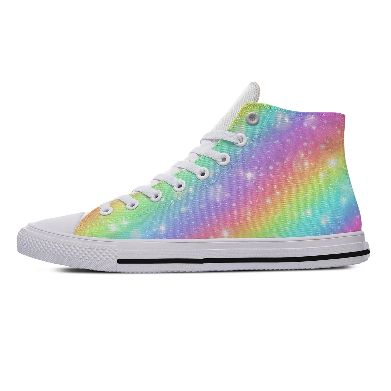 Regenbogen Glitter High Top Sneakers Herren Damen Teenager heiße Mode Freizeit schuhe Leinwand Laufschuhe 3D-Druck leichten Schuh