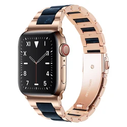 Stainless Steel+Resin strap For Apple watch band 40mm 45mm 44mm 49mm 41mm 38mm Metal bracelet iwatch series 9 8 7 6 5 SE ultra 2