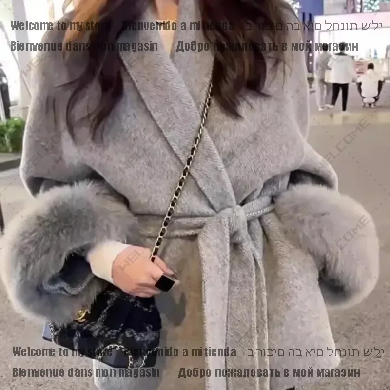 Women's Removable Cuffs Fox Fur Temperament Cashmere Short Jacket High End Double-sided Wool Strapping Real Wool Fur Coat