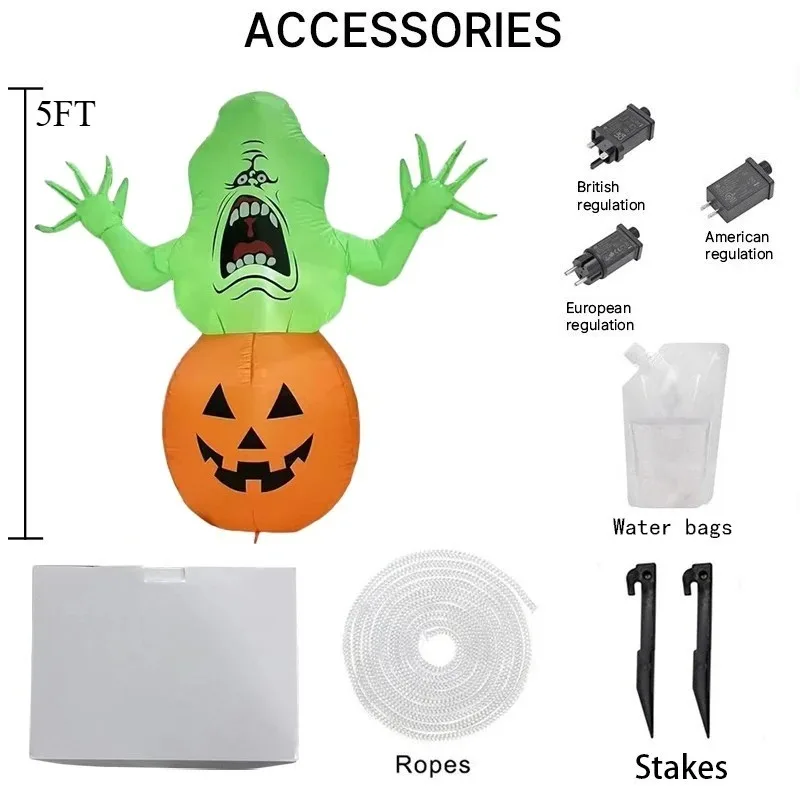 Jouets gonflables de 5 pieds, fantôme vert citrouille, modèle gonflable d'halloween, décor gonflable lumineux, modèle de décoration de jardin d'halloween