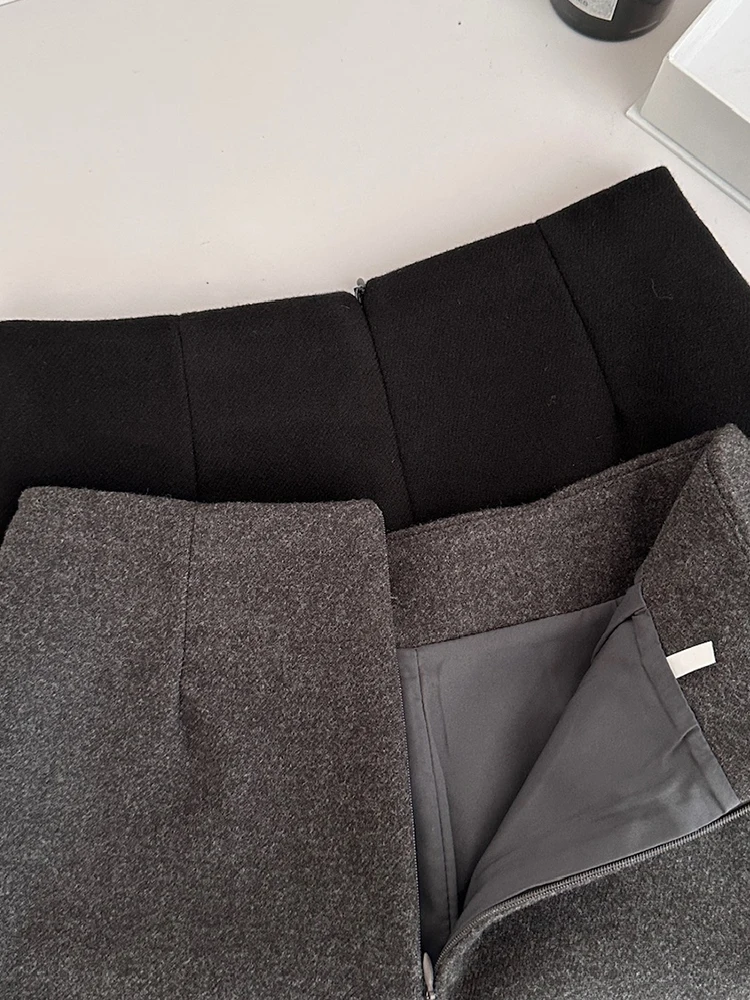 Fall Winter Women French Vintage Old Money Mini A-line Vintage Woolen Skirt High Street Korean Culottes Office Lady High Waist