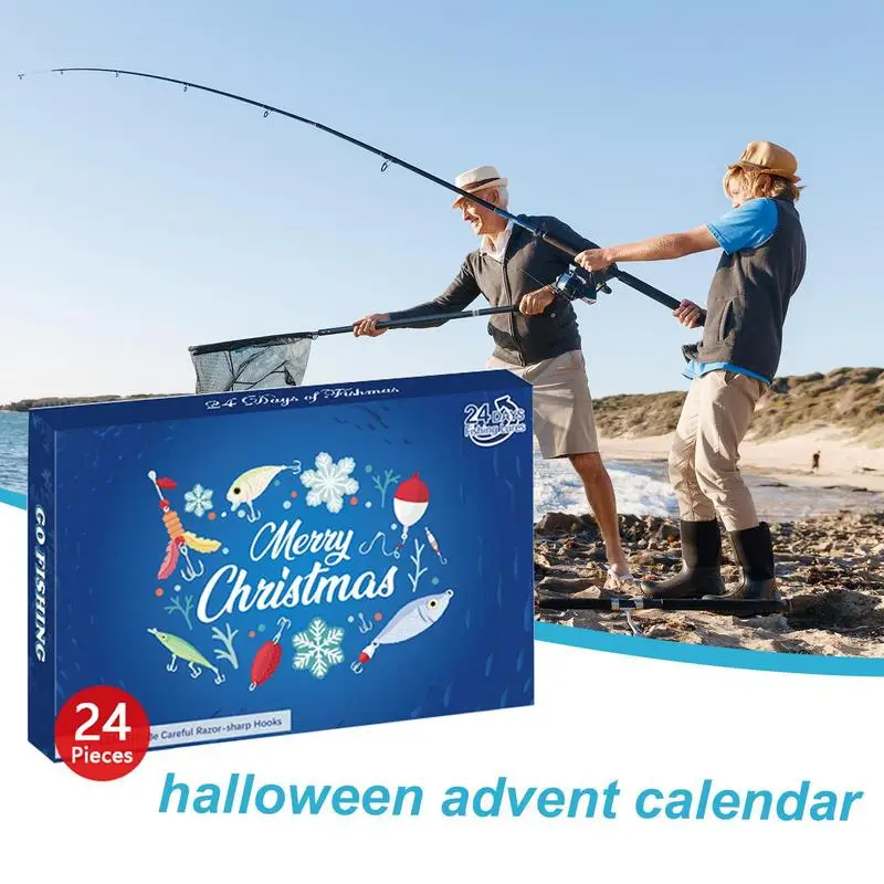 Calendário do advento conjunto de equipamento de pesca 24x calendário de contagem regressiva de natal com iscas de pesca conjunto calendário de contagem regressiva de pesca de natal