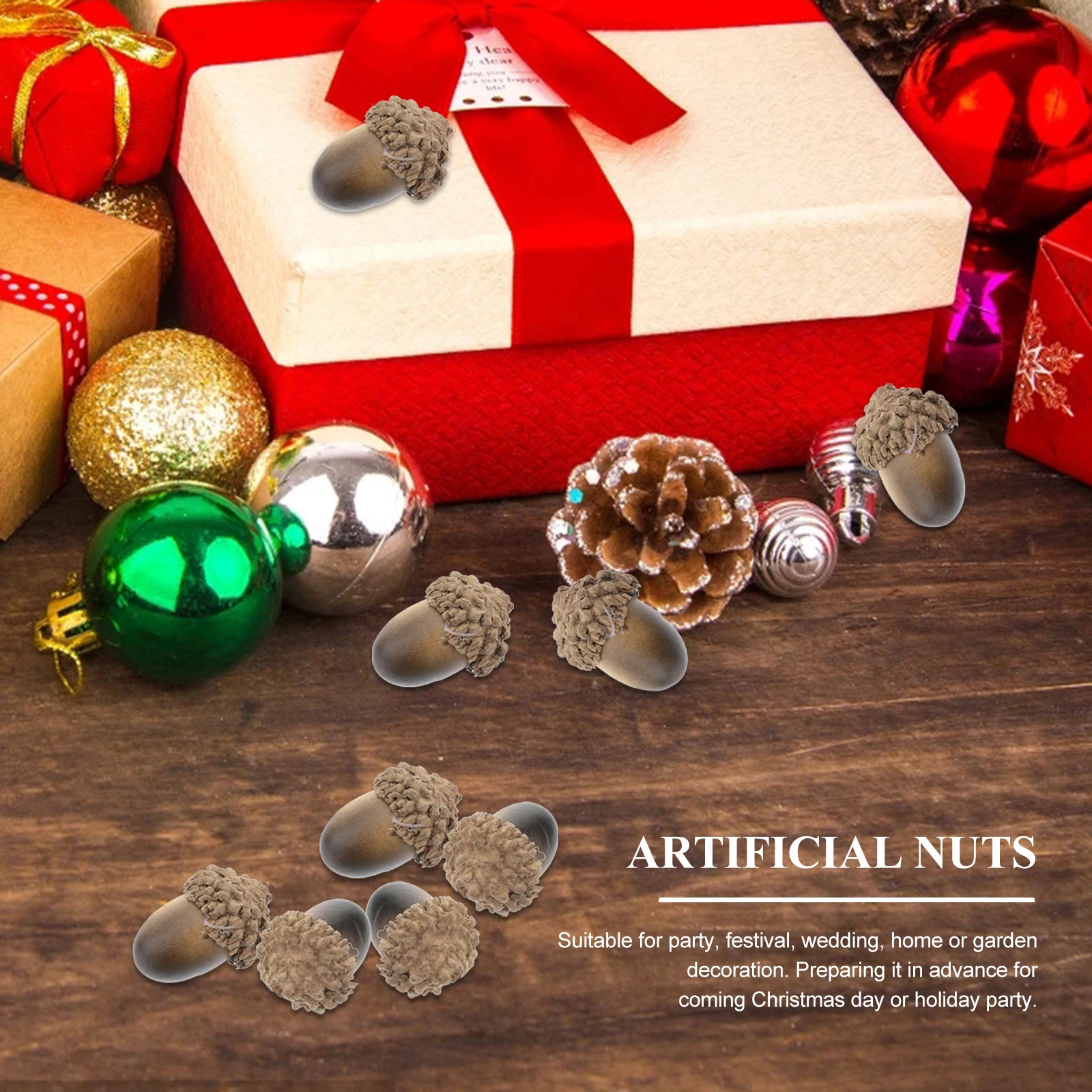 

50pcs Artificial Acorns Decorative Ornaments for Home Party Christmas Fall Festival Nuts Props Table Display Montessori Toys