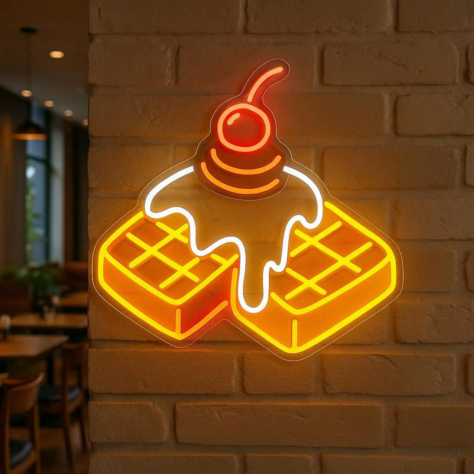 Waffles Neon Sign Your Cafe Waffles Shop Wall Art Decor Custom Food Restaurant Business Store Wall Hanging Personalized Gift