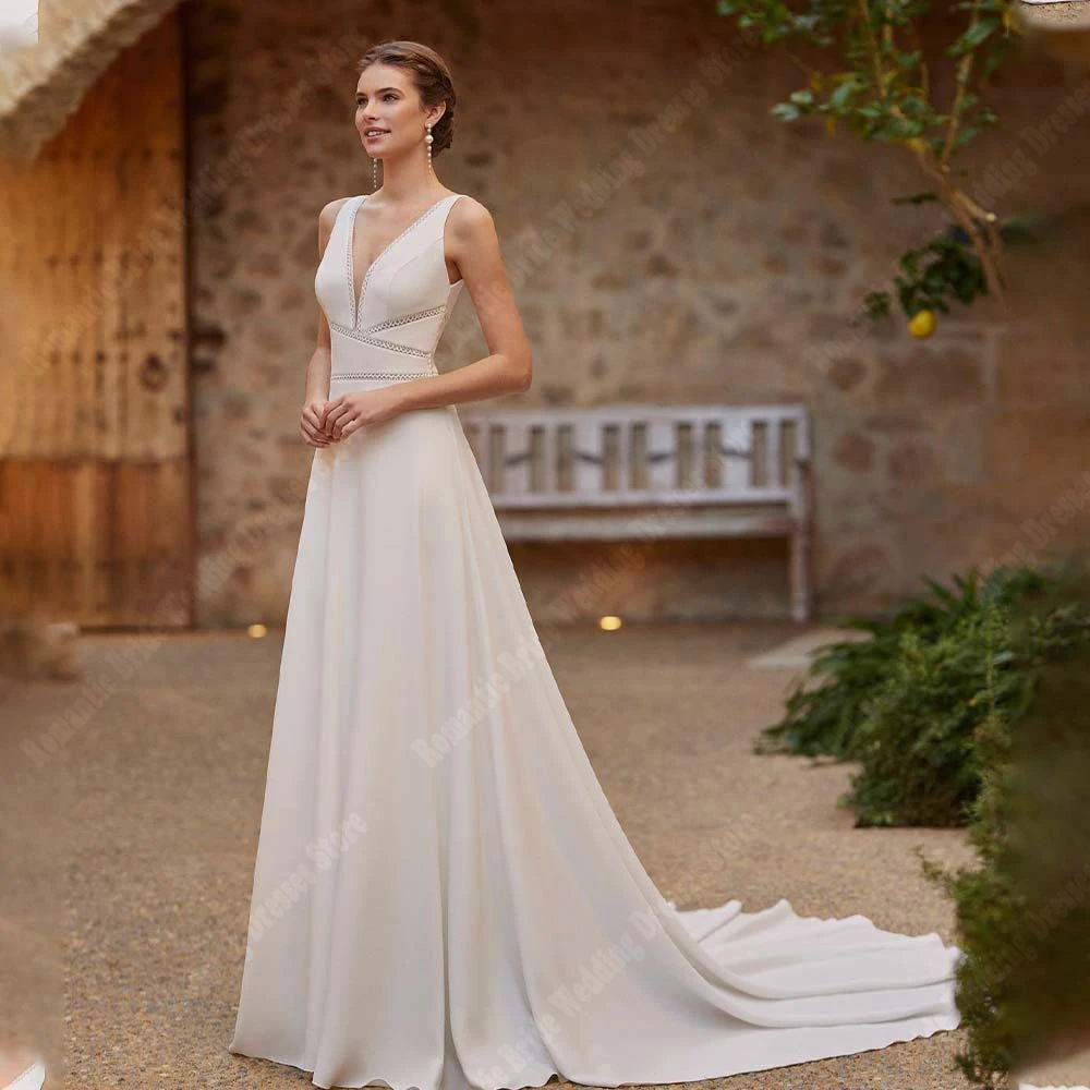 Vestidos de casamento brilhantes em V profundo para mulheres, vestidos de noiva sexy brilhantes, comprimento de esfregar, estampa floral, vestido princesa, 2024