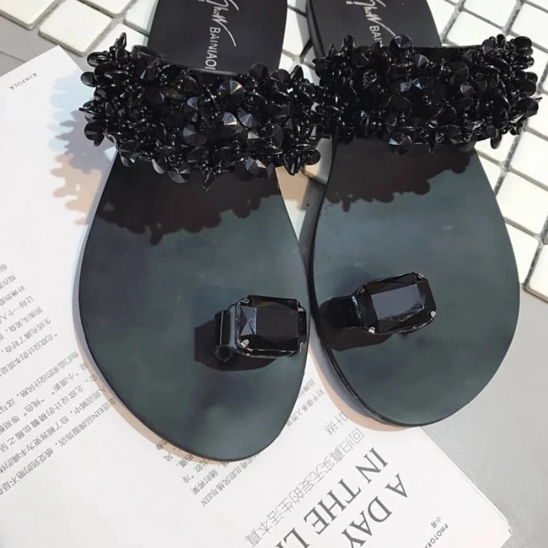 Sandalias planas con cristales brillantes para mujer, zapatillas, verano, playa, exterior