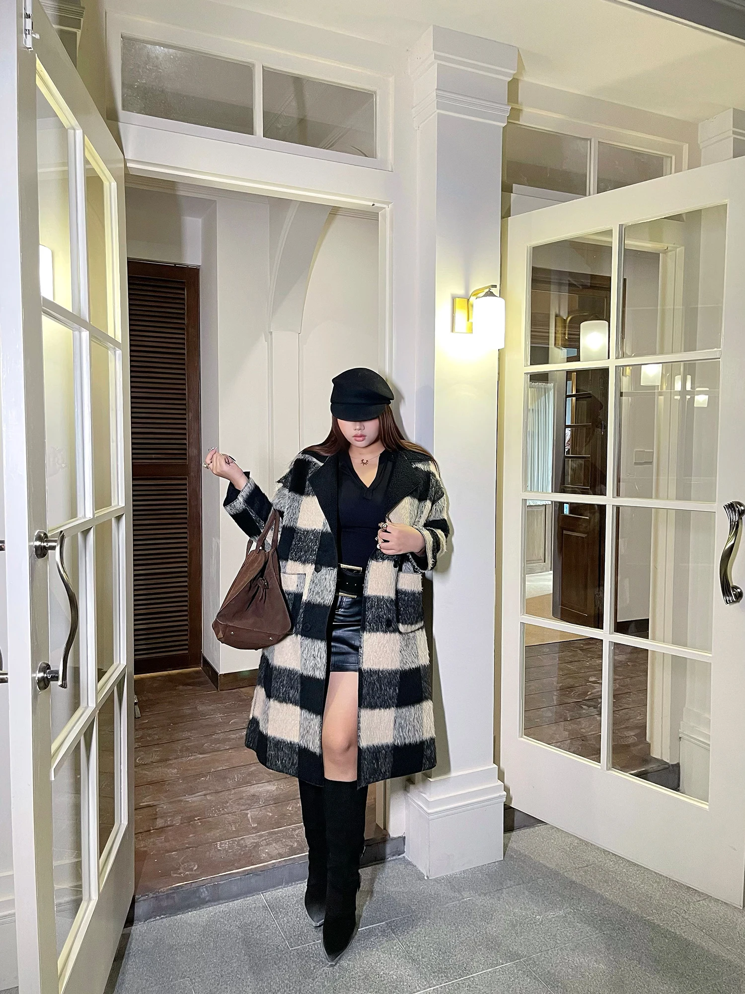 

Nanguo Thiened Woolen Coat Women's Loose Fit Double Breasted Lapel Long Sve Street Sle Faion plus Size Outerwear