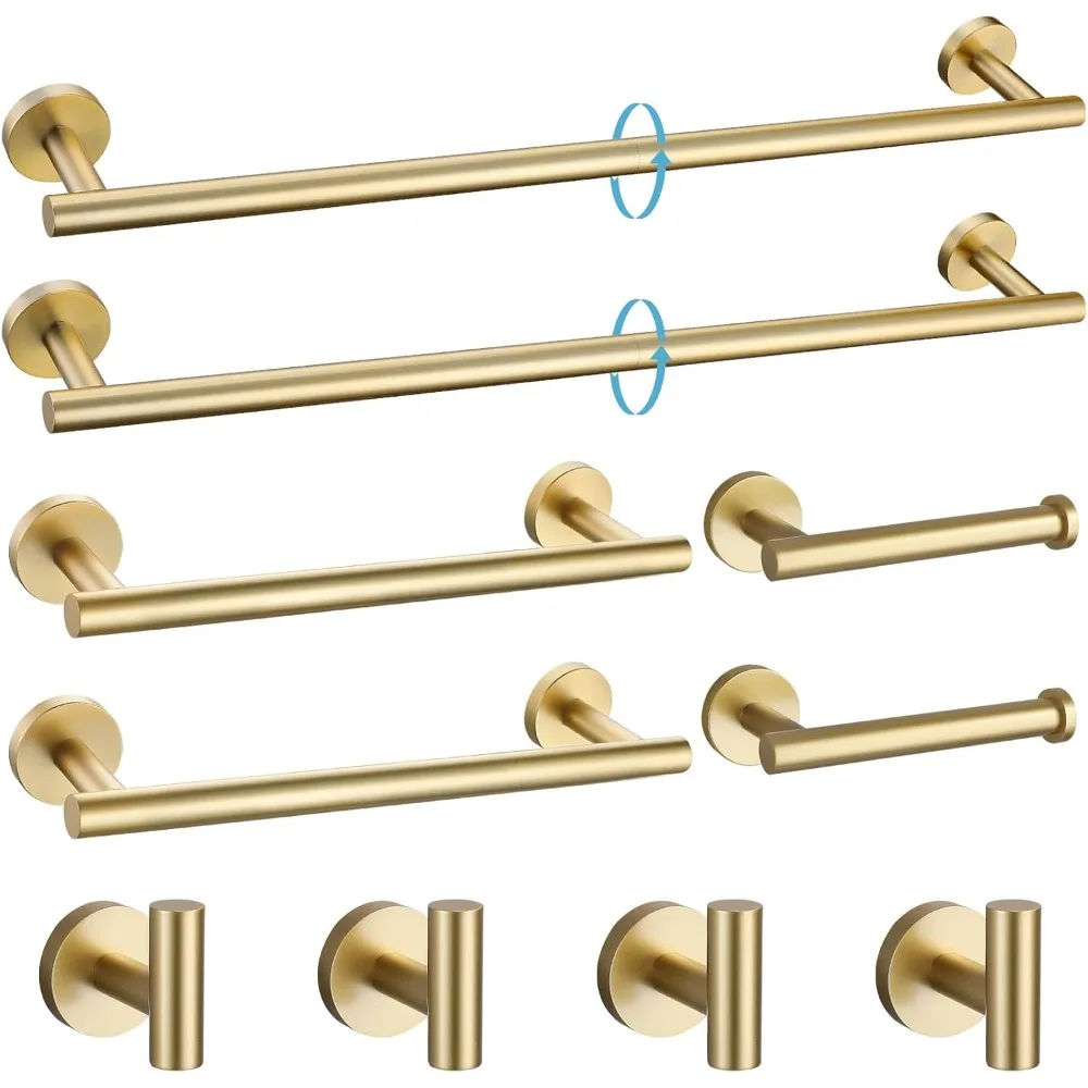 

Набор фурнитуры для ванной комнаты из матового золота из 10 предметов из нержавеющей стали, 24-дюймовый вешалка для полотенец в комплекте, круглые аксессуары