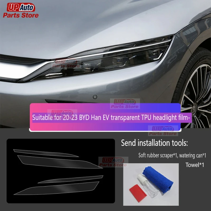 

2 Pcs Car Headlight Protective Film Headlamp Restoration Transparent Black TPU Sticker for BYD Han EV 2020-2023 Accessories