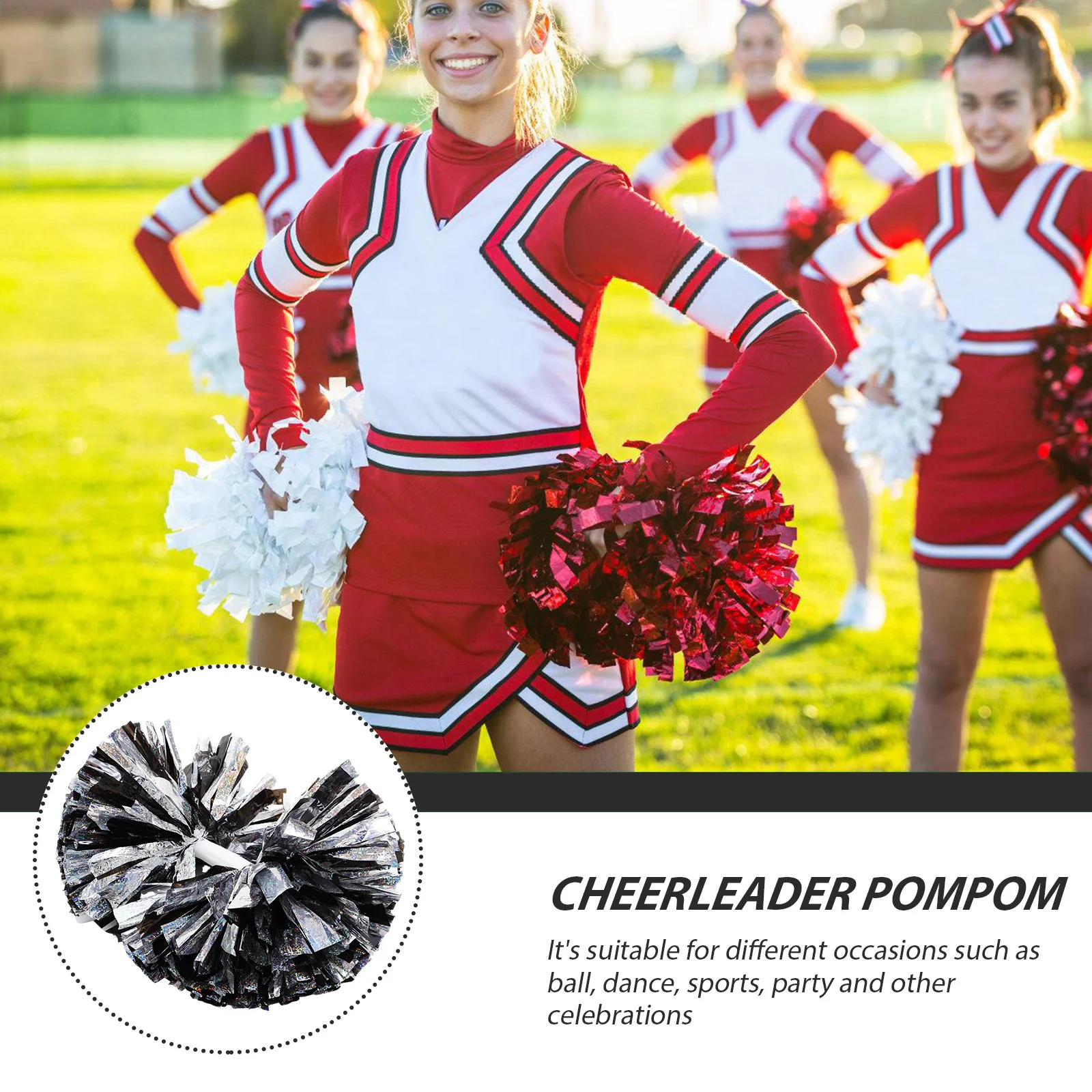 

Cheerleader Pom Poms with Stick Flashy Compact Lightweight Easy Transport for Team Practice Competition Party Sports