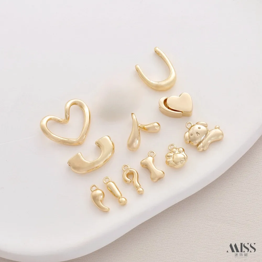 14K Gold-wrapped Question Mark Exclamation Mark Bone Cat Claw Love Comma Pendant DIY Bracelet Necklace Pendant Accessories