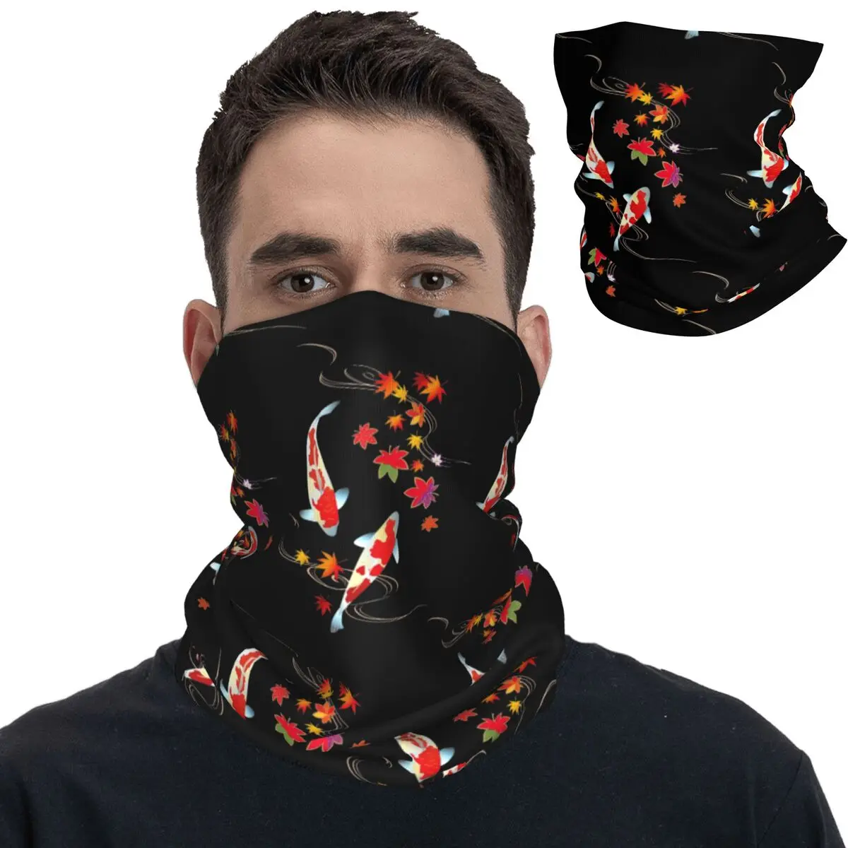 

Japanese Koi Fish Bandana Neck Gaiter Printed Autumn Leaves Balaclavas Face Mask Scarf Headwear Fishing for Men Women Adult