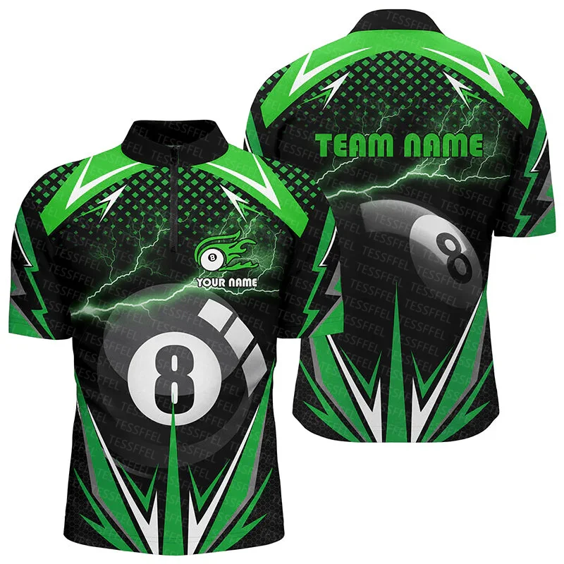 

Custom Name Billiards Flame Skull Tattoo Retro Harajuku Zipper Polo Jersey Shirts 3DPrint Pullover Summer Casual Short Sleeves U