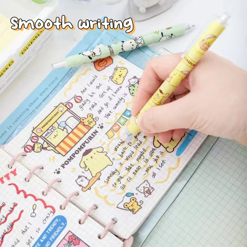 6Pcs/box Kawaii Sanrio Gel Pens Cute Kuromi Hello Kitty Melody 0.5mm Black Ink Press Water-based Pen Office Signature Pen