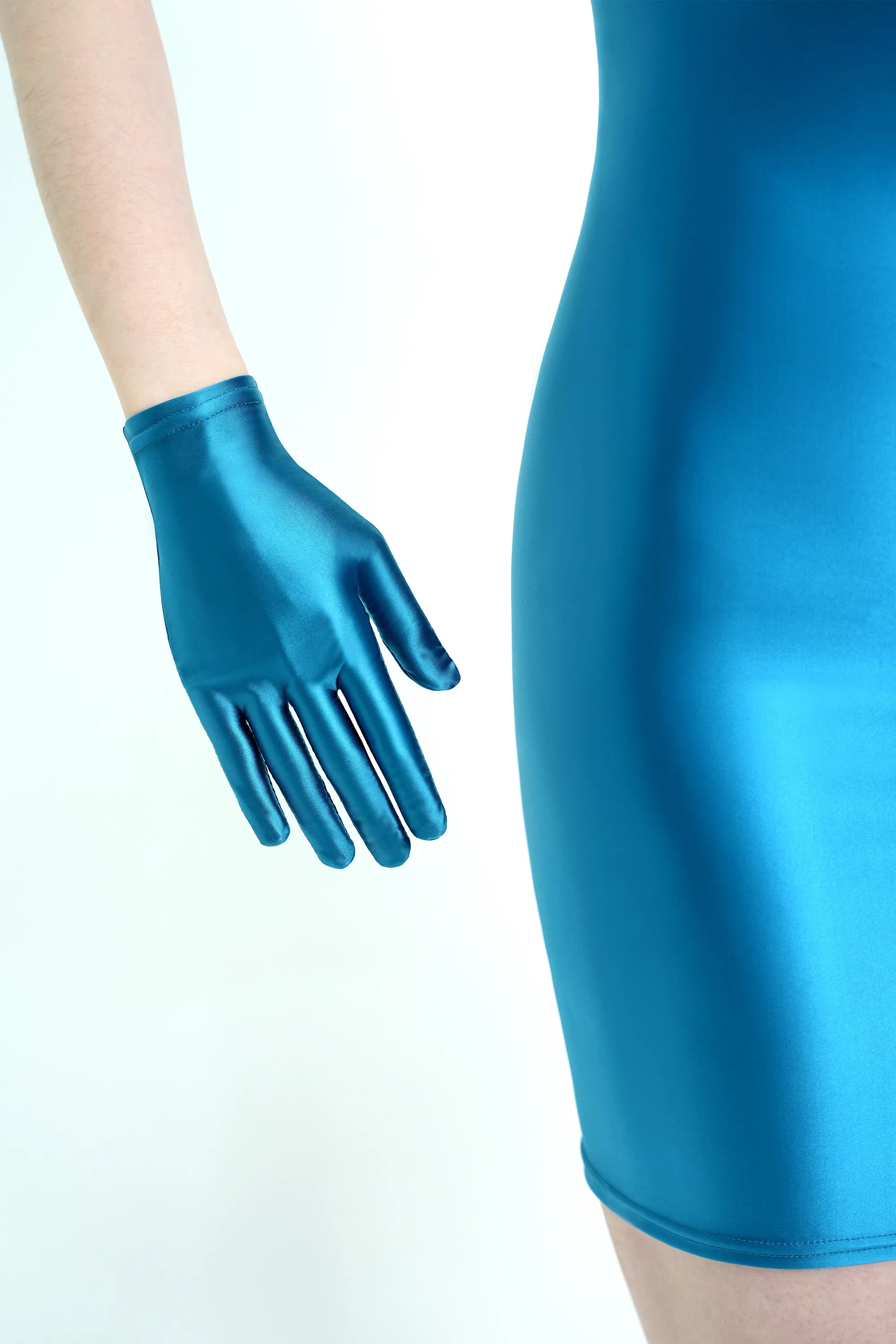 XClocKNYoung satin glossy gloves satin connected finger gloves short high elasticity gloves shiny role-playing dress gloves