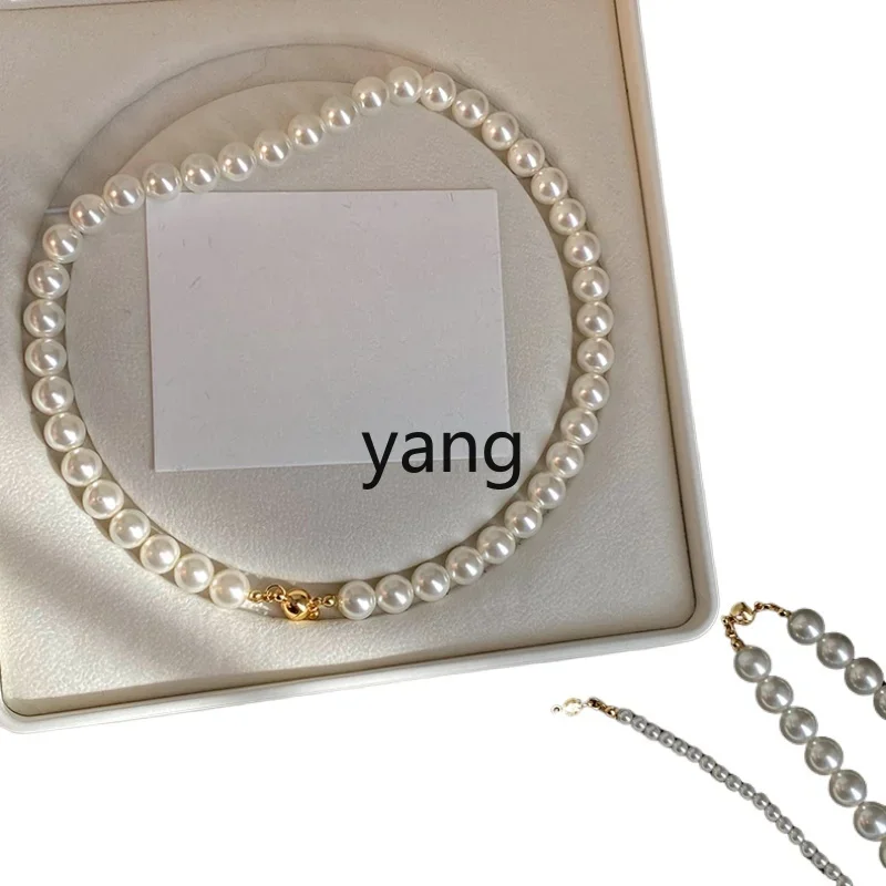 

ZL Australian white magnetic buckle round pearl necklace women's new stacked sweater chain light luxury temperament