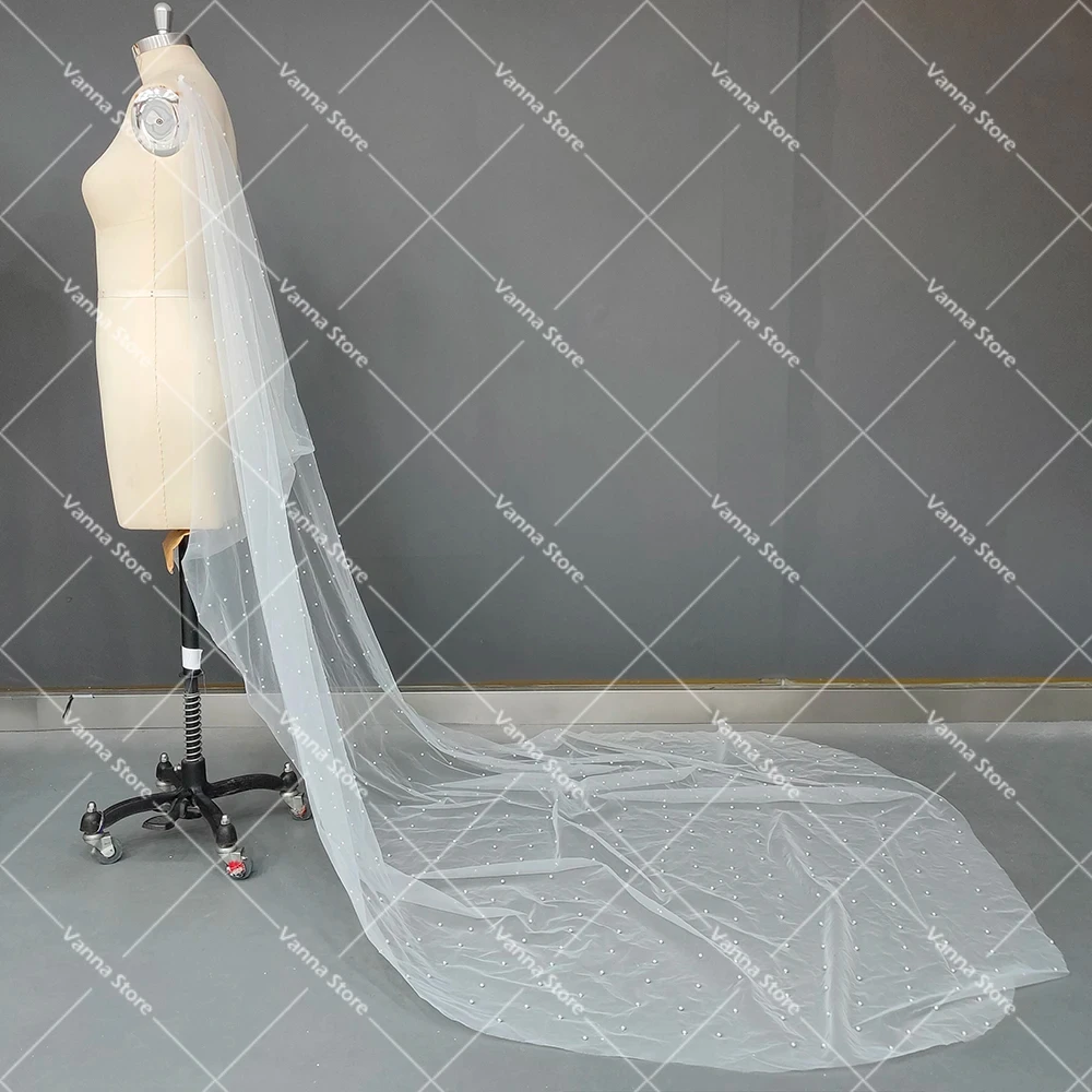 Romant Zachte Tulle Parels Bruiloft Cape Jacket Bridal Schouder Cover Custom Made Plus Size Mesh Borstel Trein Boho Moderne Poncho