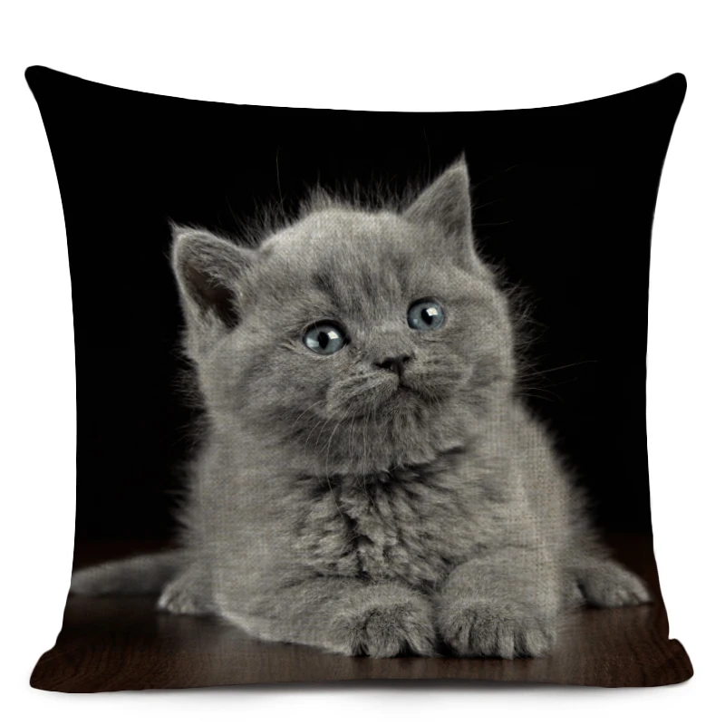 New Linen Pillow Cover Black White Hand Painting Yellow Cute Cat Kitchen Chair Cushion Cover Home Decorative Pillow Case