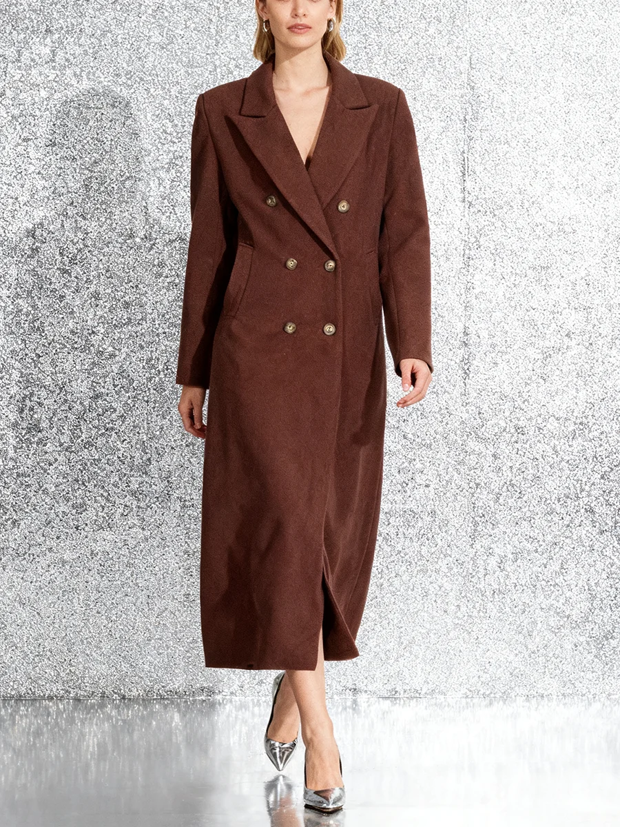 TWOTWINSTYLE gabardinas básicas de doble botonadura empalmadas lisas para mujer solapa manga larga bolsillos de almazuela gabardina ropa femenina