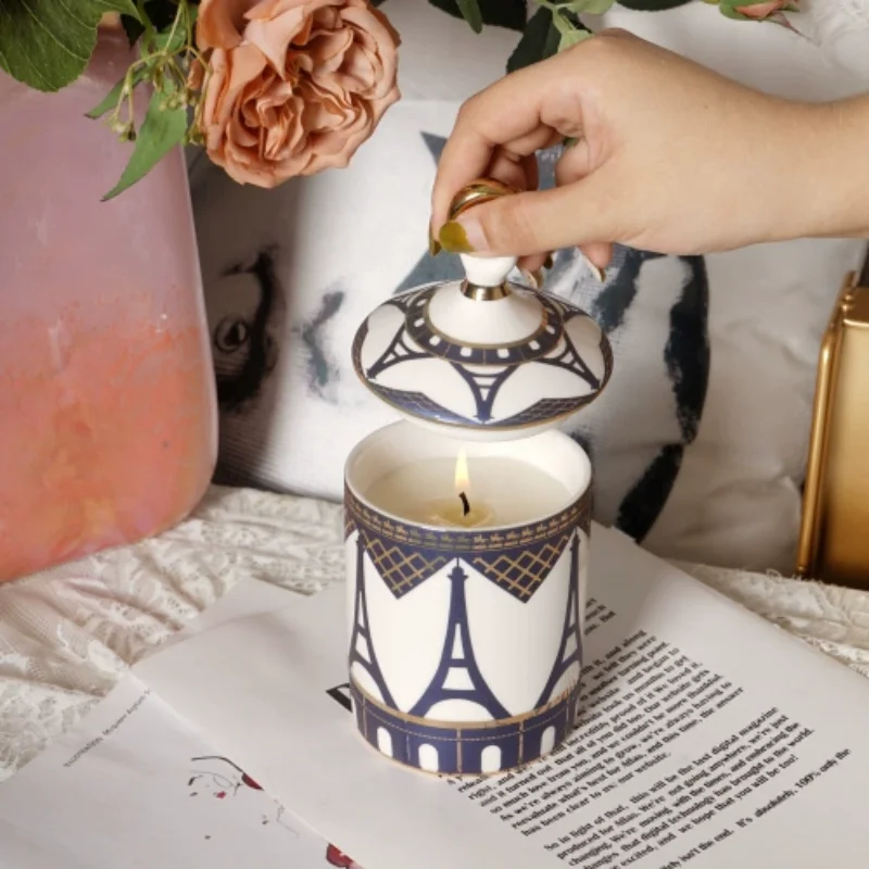 European Style Architecture Scented Candle Jar Vintage Ceramic Candy Jar Multifunctional Jewelry Storage Bottle Home Decoration