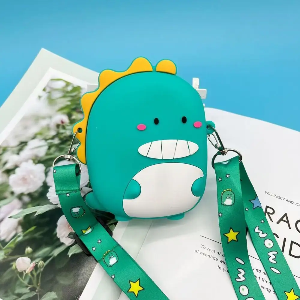 Cartoon Dinosaur Kids Silicone Crossbody Bag Portable Children Shoulder Bag Mini Bag Earphone Pouch Coin Purse for Travel