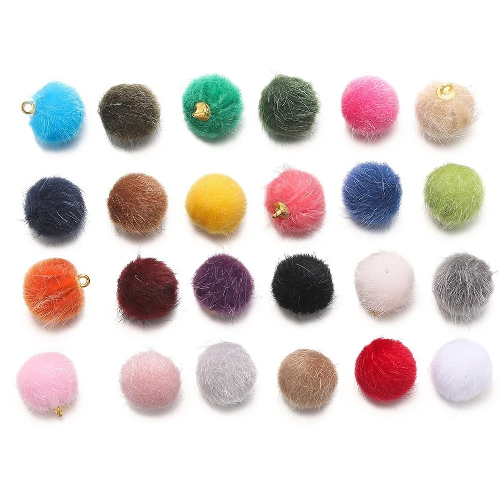 10Pcs Imitation Mink Fur Ball Polyester Pendant 15Mm Plush Beads Handmade DIY Earrings Hair Necklace Accessories