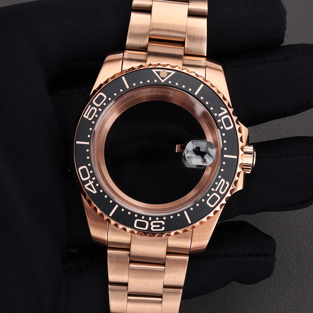 Rose 40mm 20ATM Diving Watch Case SUB/GMT Sloping Bezel for NH35 NH36 Miyota 8205 8215 821A DG2813 ETA2824 Brushed Oyster Strap