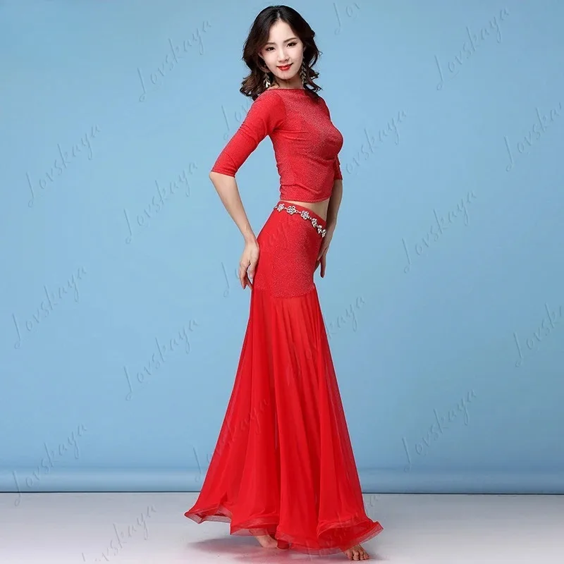 Traje de práctica de danza del vientre - Falda drapeada con cuerda para actuaciones - Conjunto básico - Estilo femenino