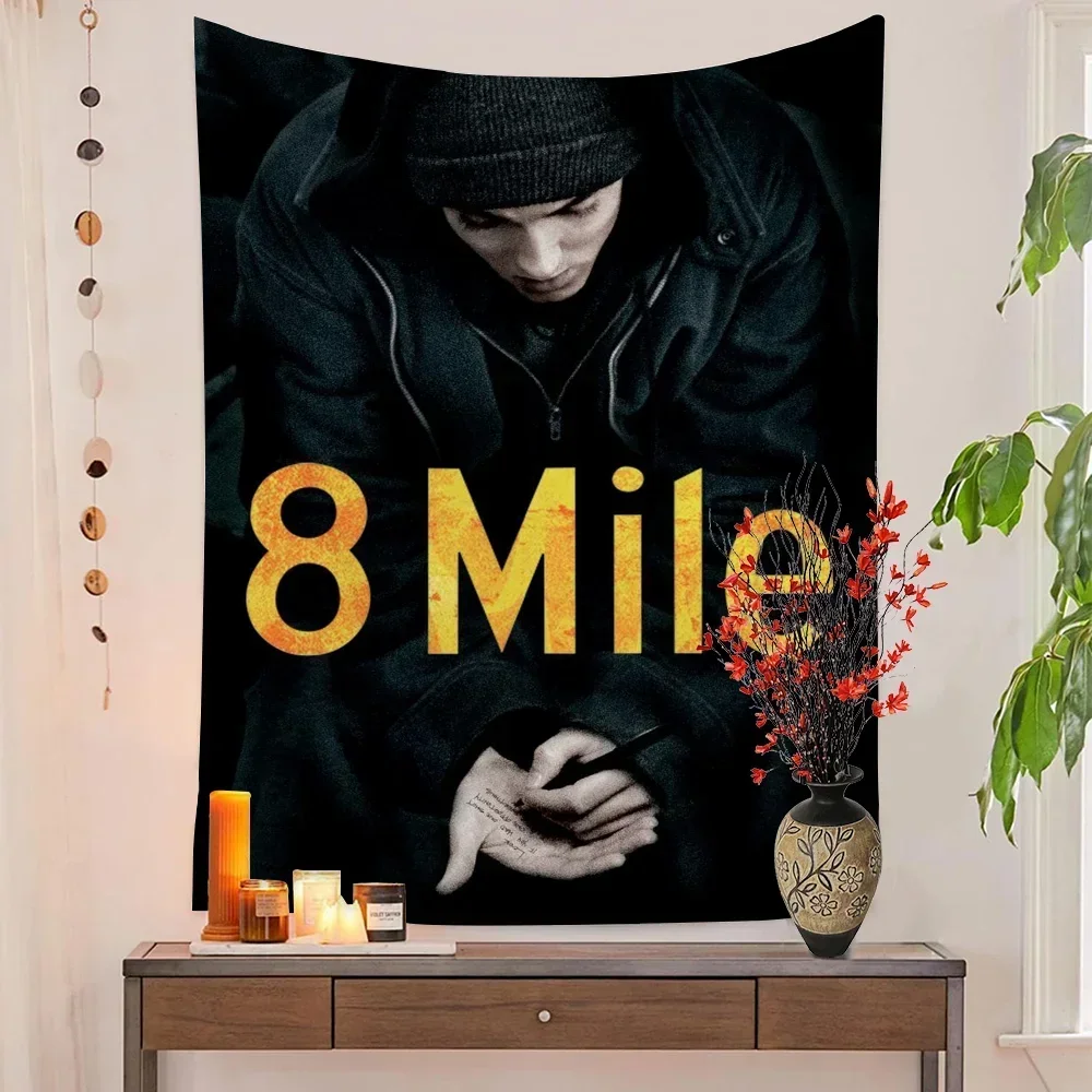 1PC Eminem 8 Mile Hip Hop Rapper Tapestry Printed Large Wall Tapestry Art Science Fiction Room Home Decor Decor Blanket