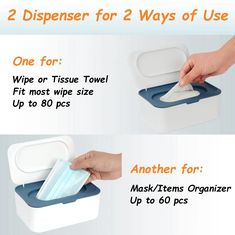 2 Pack Wipes Dispenser, Wipe Holder For Baby & Adult, Refillable Wipe Container, Keeps Wipes Fresh, Non-Slip,