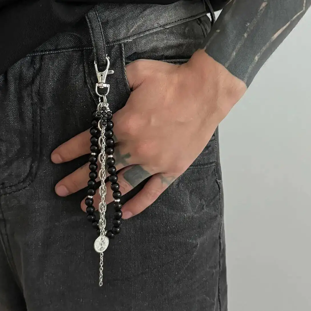 Lacteo Mode Kreative Acryl Imitation Perle Perle Schlüsselanhänger für Frauen Männer Punk Hiphop Münze Herz Kreuz Quaste Anhänger Schmuck