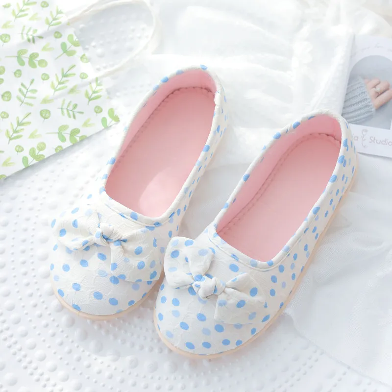 Lovely Dot Bow Spring and Autumn Home Confinement Shoes Soft Soled Non Slip Summer Plush Slippers Pregnant Postpartum Women Girl