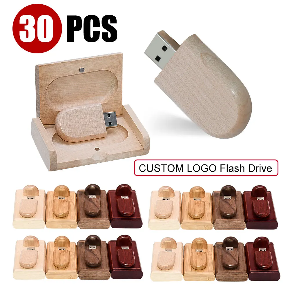 30pcs/lot Free Logo maple Wooden USB2.0 + BOX USB Flash Drive Pendrive 64GB 32GB 16GB 8GB 4GB U Disk Photography Wedding Gifts