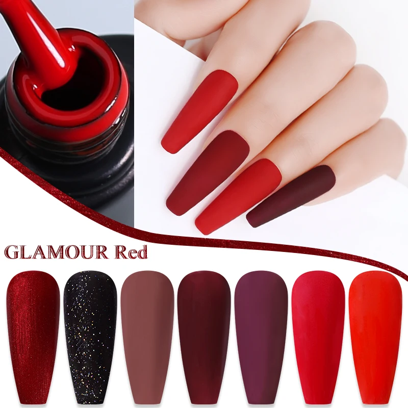 NAILCO レッドジェルネイルポリッシュワインパープルセミパーマネントソークオフUVジェルニスネイルアートマニキュアマットトップコートホームサロン用