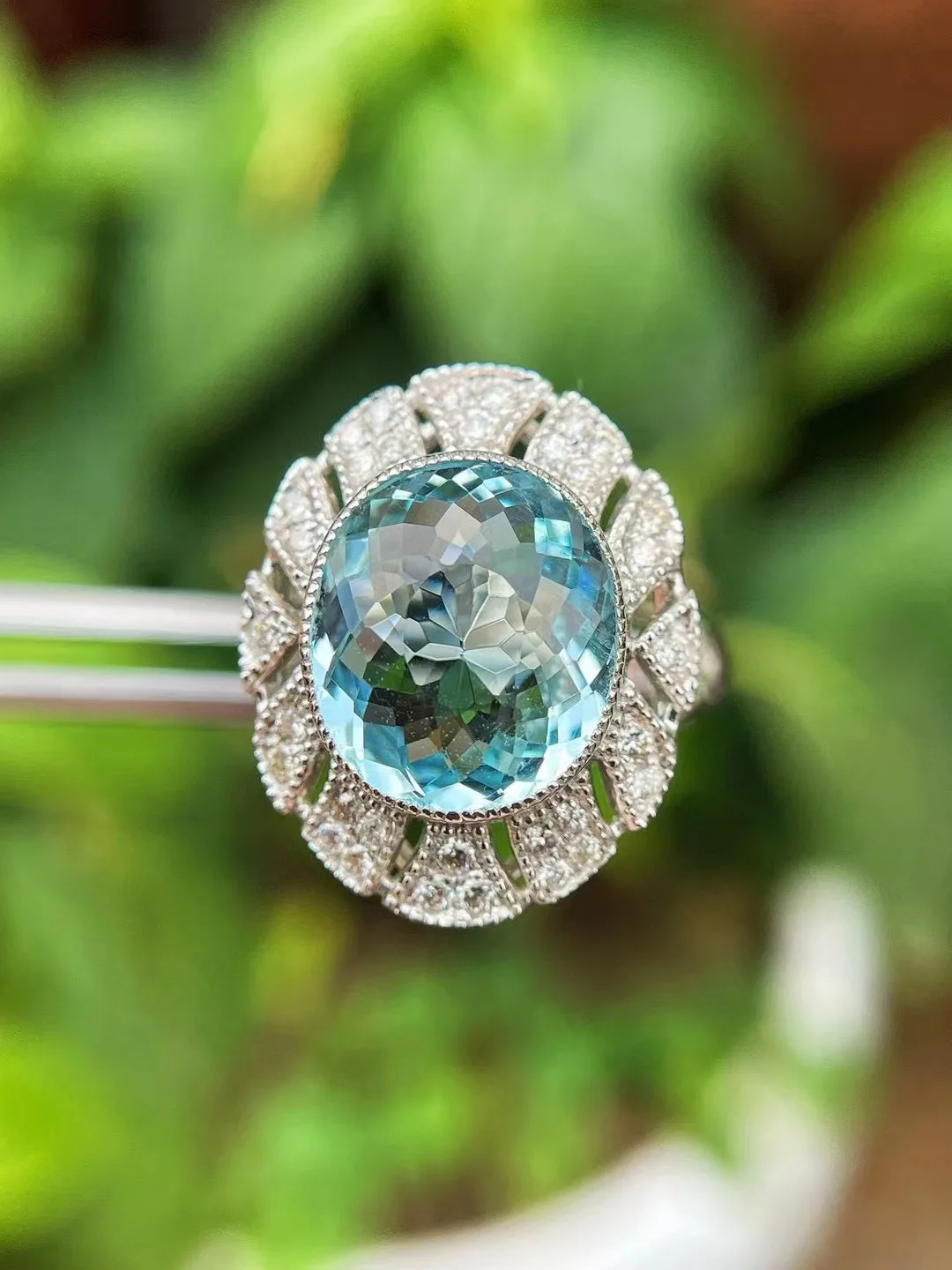 

natural aquamarine ring 18K white gold with diamond genuine luxury jewelry fine women jewelry classic free shipping