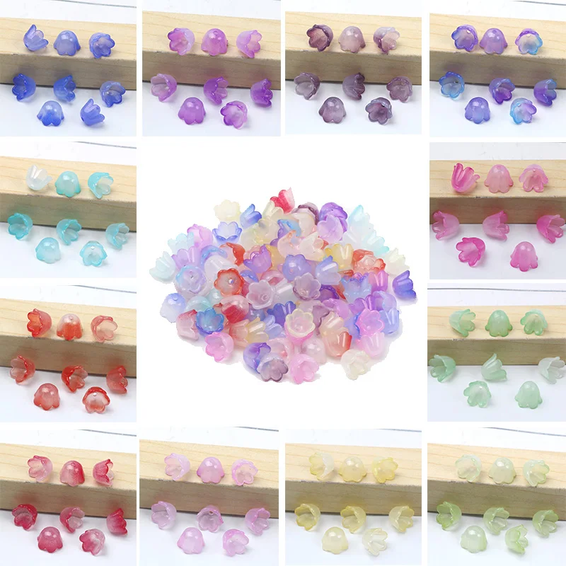 100PCS 7x10MM Imitation Pearl transparent Flower Shape Beads For Handmade Crafts Jewelry Decoration Making Acrylic Stamen Beads