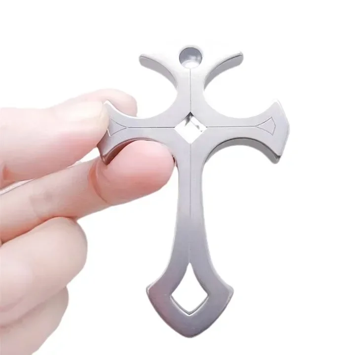 1PCS Outdoor EDC TC4 Titanium Alloy Tactical Multifunctional Cross Necklace Car Window Breaking Pendant Tool