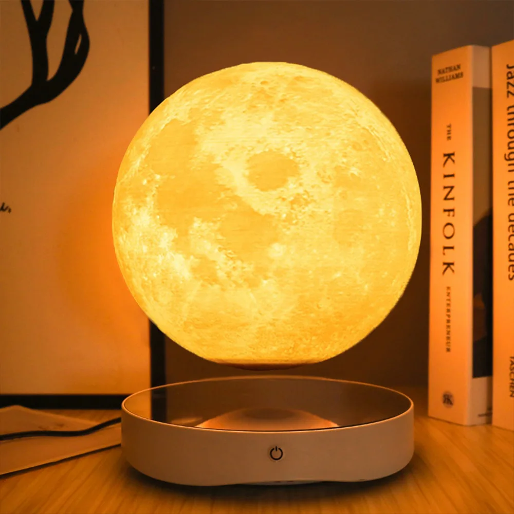 Levitating Luna Maglev Moon Lamp, Night Light, Mirror Base, Impressão 3D, 3 Cores, Grande Presente para Natal e Aniversário, 18cm