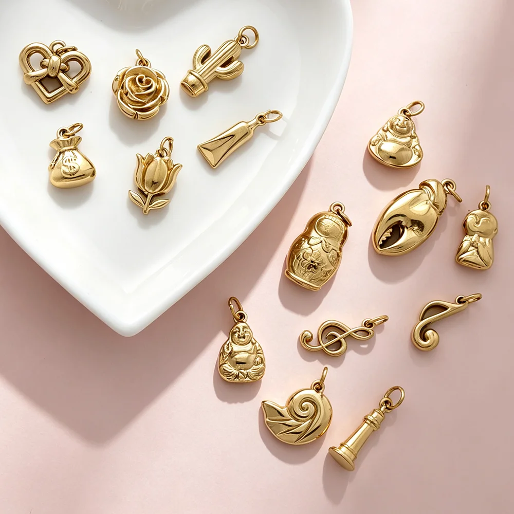Stainless Steel Vintage Pendant Charms Multi‑Style Buddha Matryoshka Crab Shell Charm for DIY Bracelet Necklace Craft