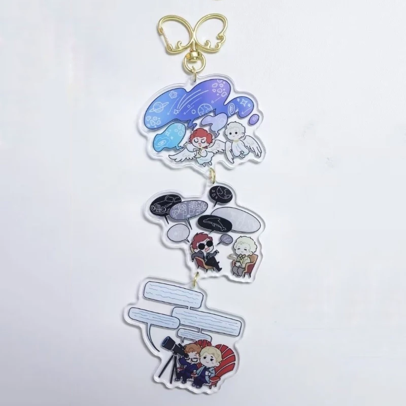 TV Series Good Omens Aziraphale Crowley Crawly Cosplay Keychain Kawaii Acrylic Keyring Key Chain Bag Accessory Ornament Prop