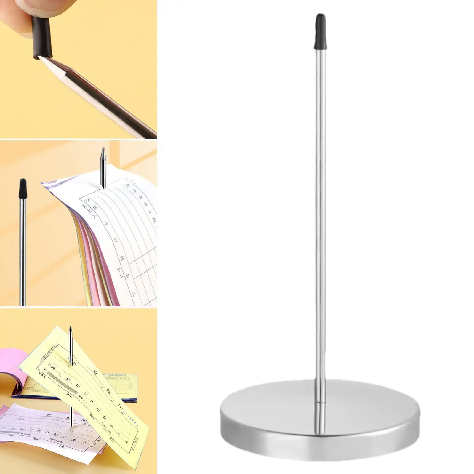 Receipt Holder Paper Memo Holder Straight Rod Portable Metal Note Holder Bill Fork with Solid Base for Restaurant Office Desk