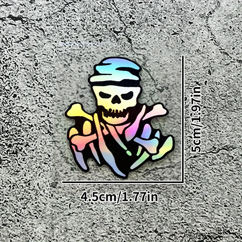 1PC Holographic Skeleton Skull Sticker, Waterproof Vinyl Decal Multicolor JDM Style for Motorcycle Bike Car Body Helmet Decor