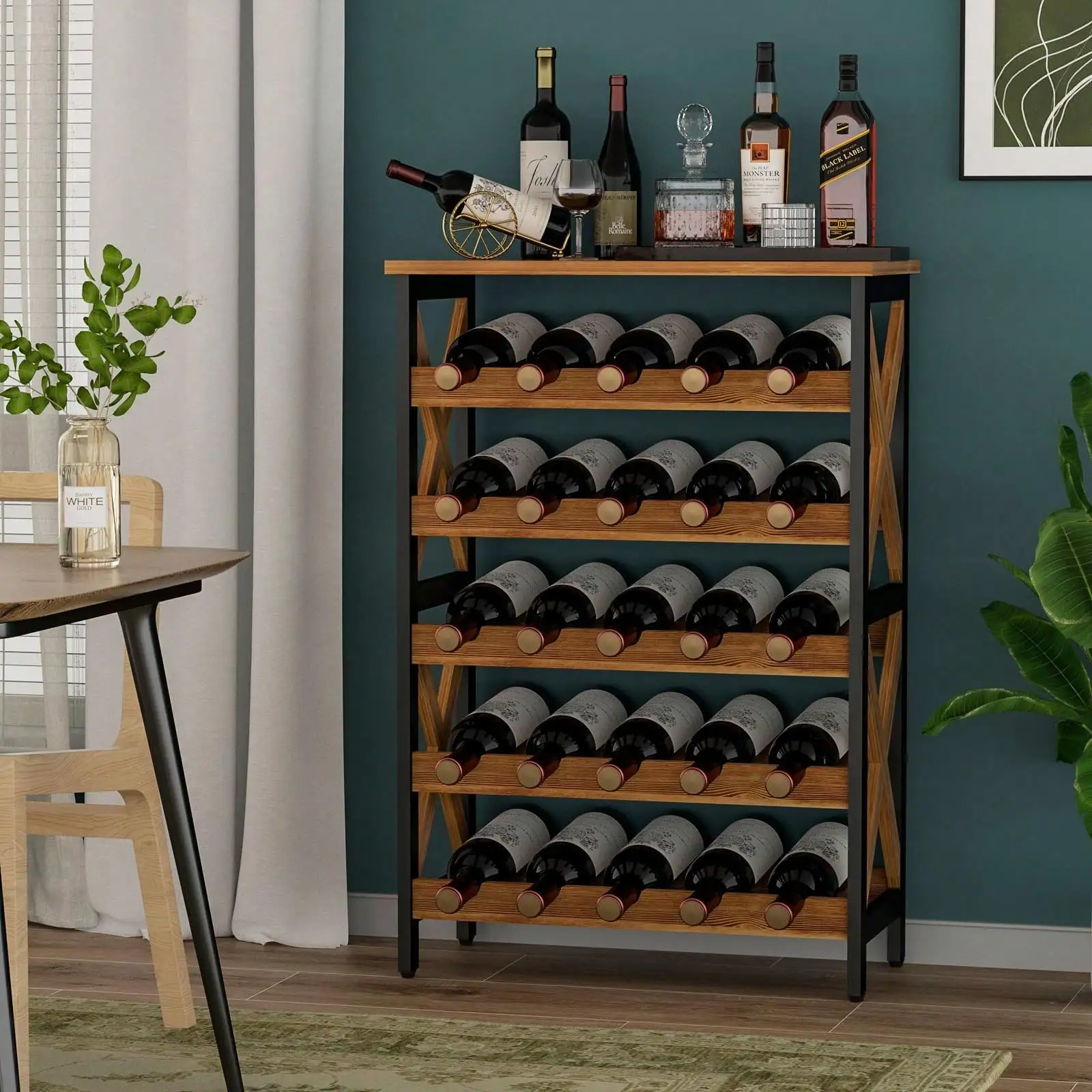 

25 Bottle Wine Rack Freestanding Floor Rustic Wine Holder Stand 5 Tier Wobble-Free Tall Wine Racks Wine Large Display Storage Shelf For Cellar Kitchen 21.6''L X 10.6''W X 31.8''H
