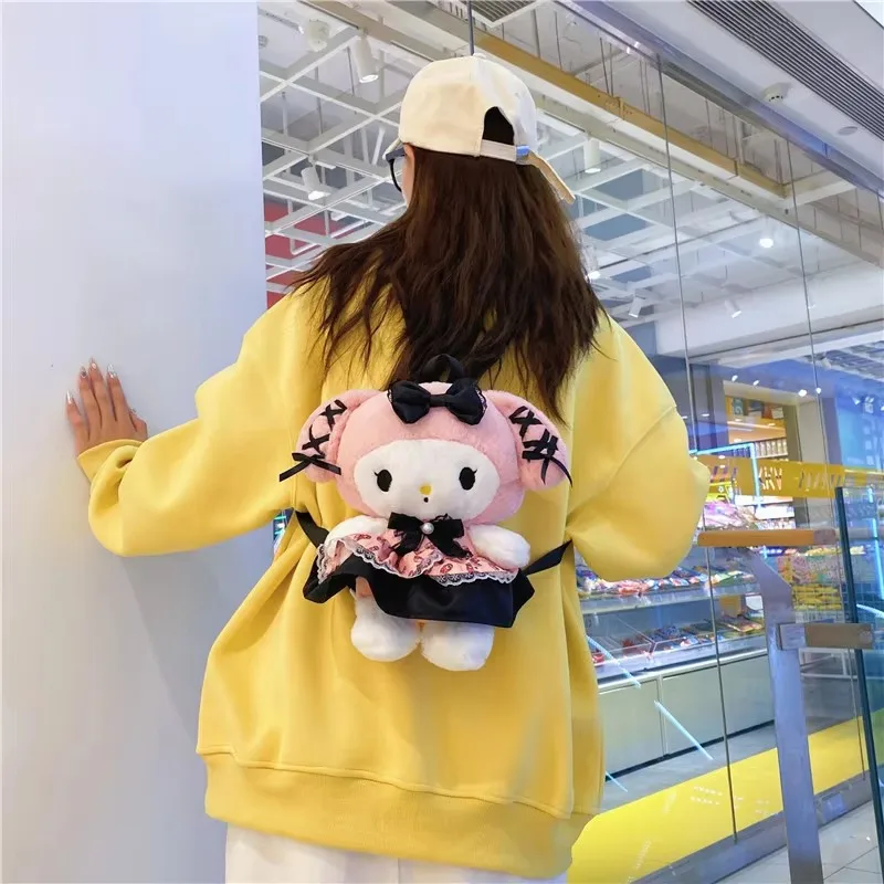 Sanrio Kuromi Plüsch-Puppen-Rucksack, niedlicher Cartoon, My Melody, tragbare Geldbörse, weicher Plüsch-Rucksack, Spielzeug für Mädchen und Kinder, Urlaubsgeschenke