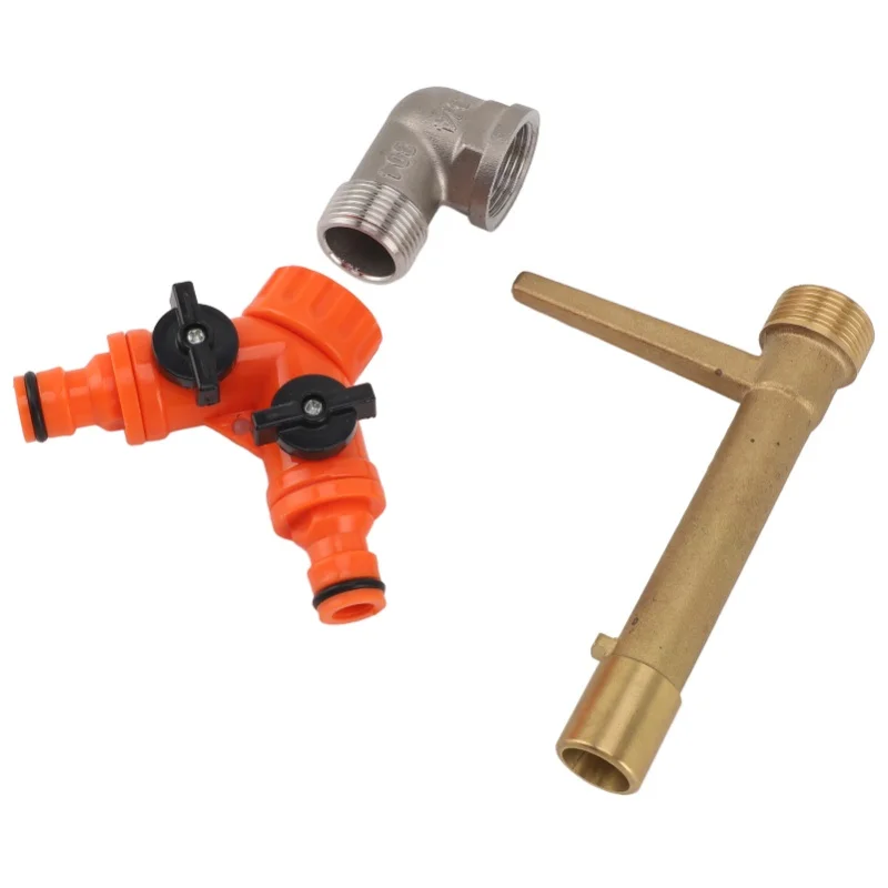 Quick Coupler Valve Key G3/4 Brass With 2 Way Water Hose Splitter Quick Water Intake Valve Key For Garden Irrigation