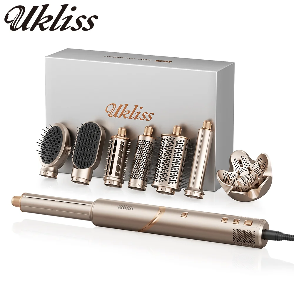 

8 in 1 Hair Dryer Brush High Speed Brushless Blow Dryer Negative Ionic Hair Heating Brush Hot Air Styling Comb Hair Curler