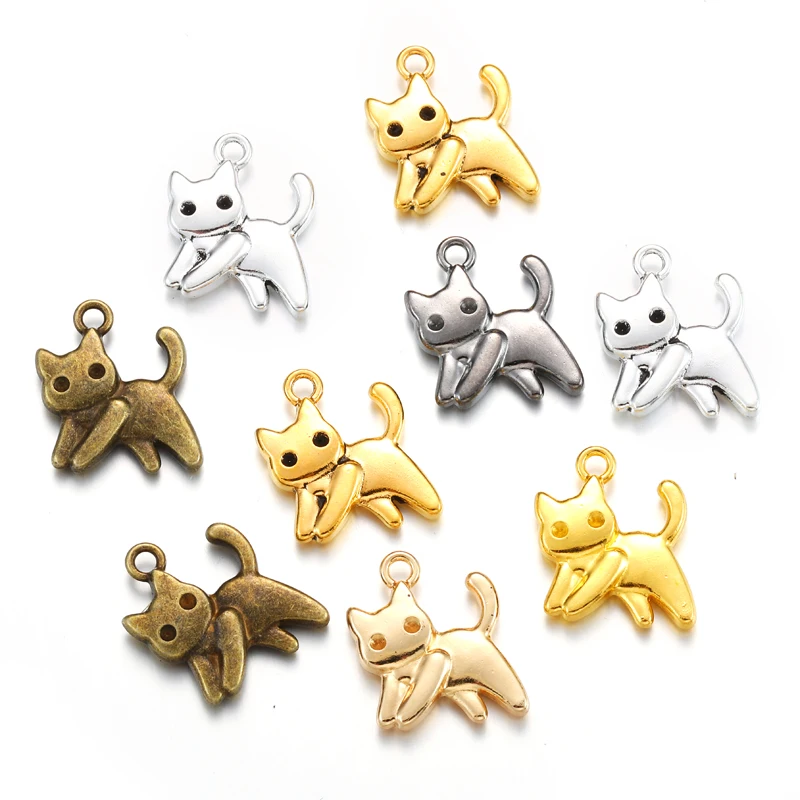 5pcs 6 Color cat Charms Alloy Metal animal Pendants For DIY Handmade Jewelry Accessories Making 17*14mm D9350