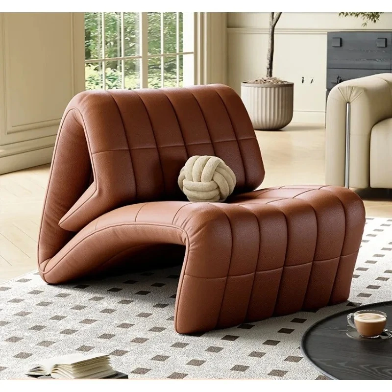 

Genuine Leather Living Room Balcony Modern Simple and Foldable Reclining Leisure Single-Seat Sofa Chair Дизайнерская Мебель