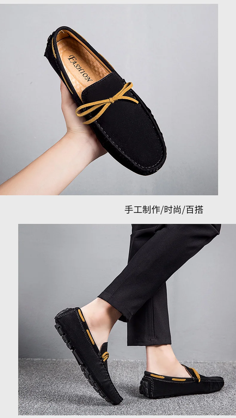 Handgefertigte Loafer in Übergröße für Paare, trendige, lässige Slipper im britischen Stil, Fahrschuhe, extra breit, Schuhe aus Wildleder. – Detail 9